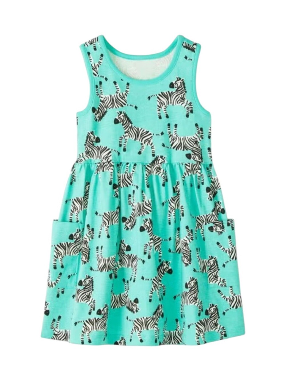 Hanna Andersson Kids Mint Green Zebra Cotton Summer Dress Girls Size 110 5 5T